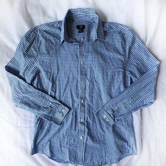 H&M Other - H&M Men's Size XL Easy Iron Slim Fit Long Sleeve Blue Print Button Down Shirt